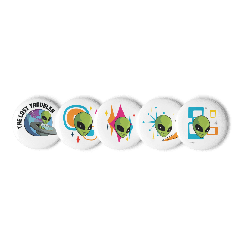 The Lost Traveler Galactic Set of pin buttons